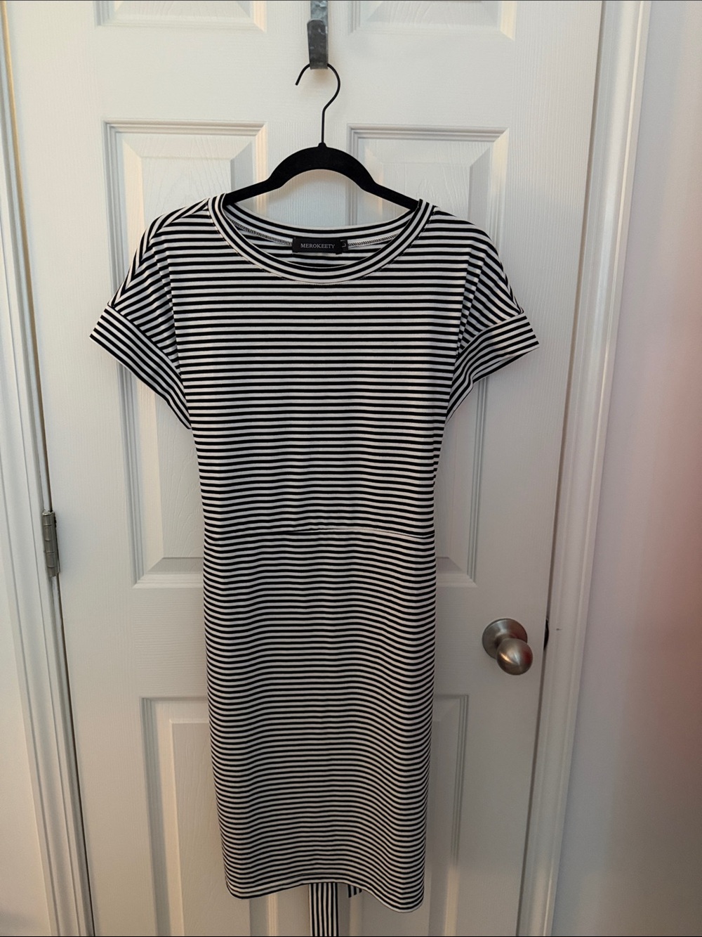 Madewell Black and White Striped Midi Tee Dress
